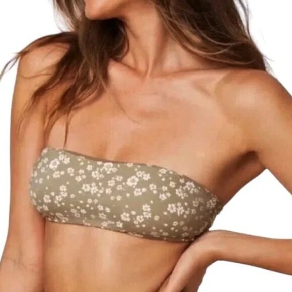 Andie Bikini Top M Olive Ditsy Floral Bora Bora NWT Convertible Straps 7765 - Picture 2 of 16